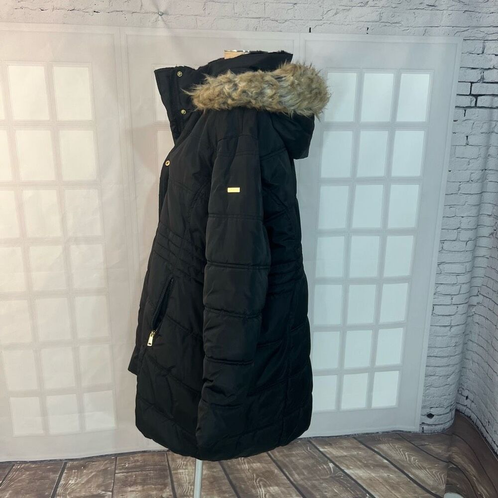 Laundry By Shelli Segal Black Detachable Faux Fur Hood Puffer Coat Size 2X - Picture 6 of 10